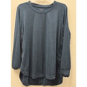 Athleta Untempo Long Sleeve Top Womens Large Blue Heathered High-Low Slit Hem
